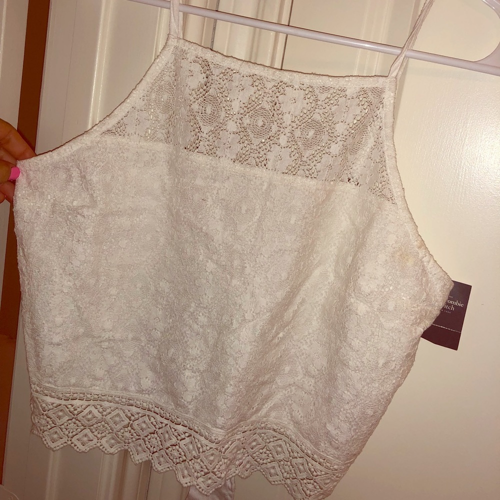 Abercrombie & Fitch White Lace Tie Crop Top